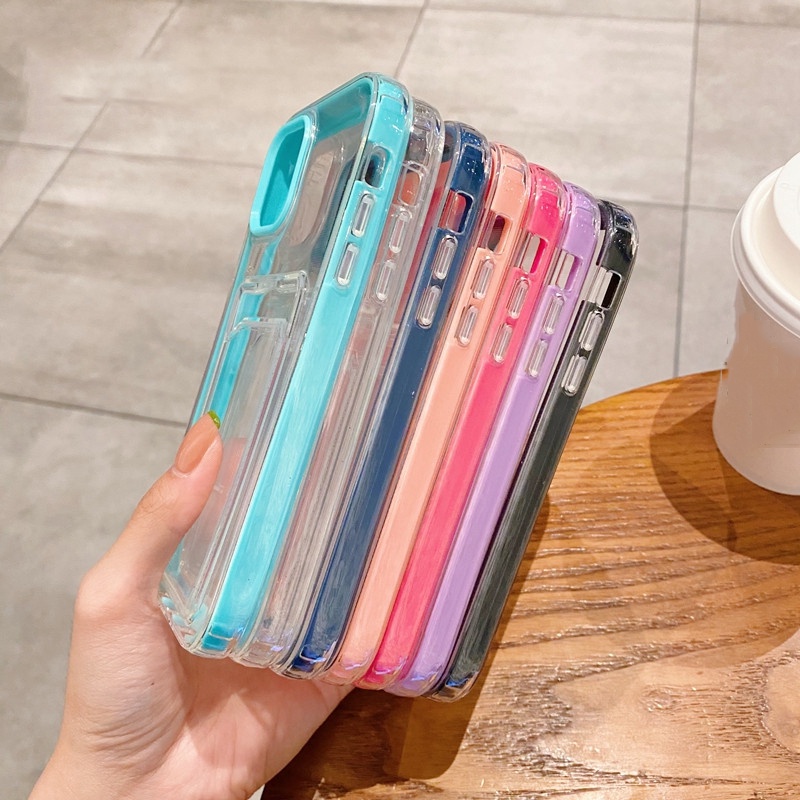 Ốp Điện Thoại Cứng Trong Suốt Chống Sốc 3 Trong 1 Có Ngăn Đựng Thẻ Cho iPhone 14 13 12 11 Pro Max Mini XR XS X 8 7 Plus + SE 2020