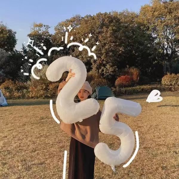 16 Inch Wedding Balloon Decoration Children's Balloon Toys Birthday Decoration Balloons White Digital Aluminum Film Balloon 0-9 Number Balloons Photography Props