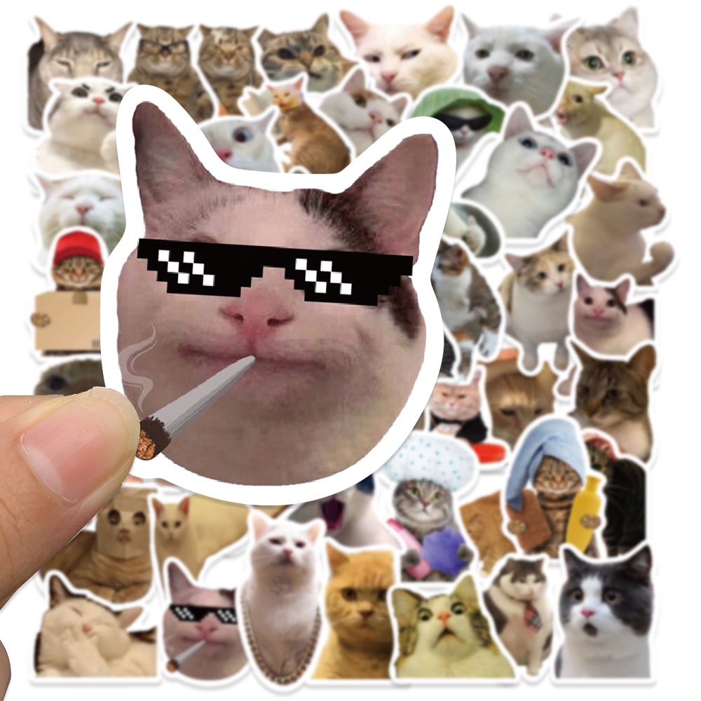 Set 10 / 50 Sticker Dán Trang Trí Hình Mèo Phong Cách Vintage