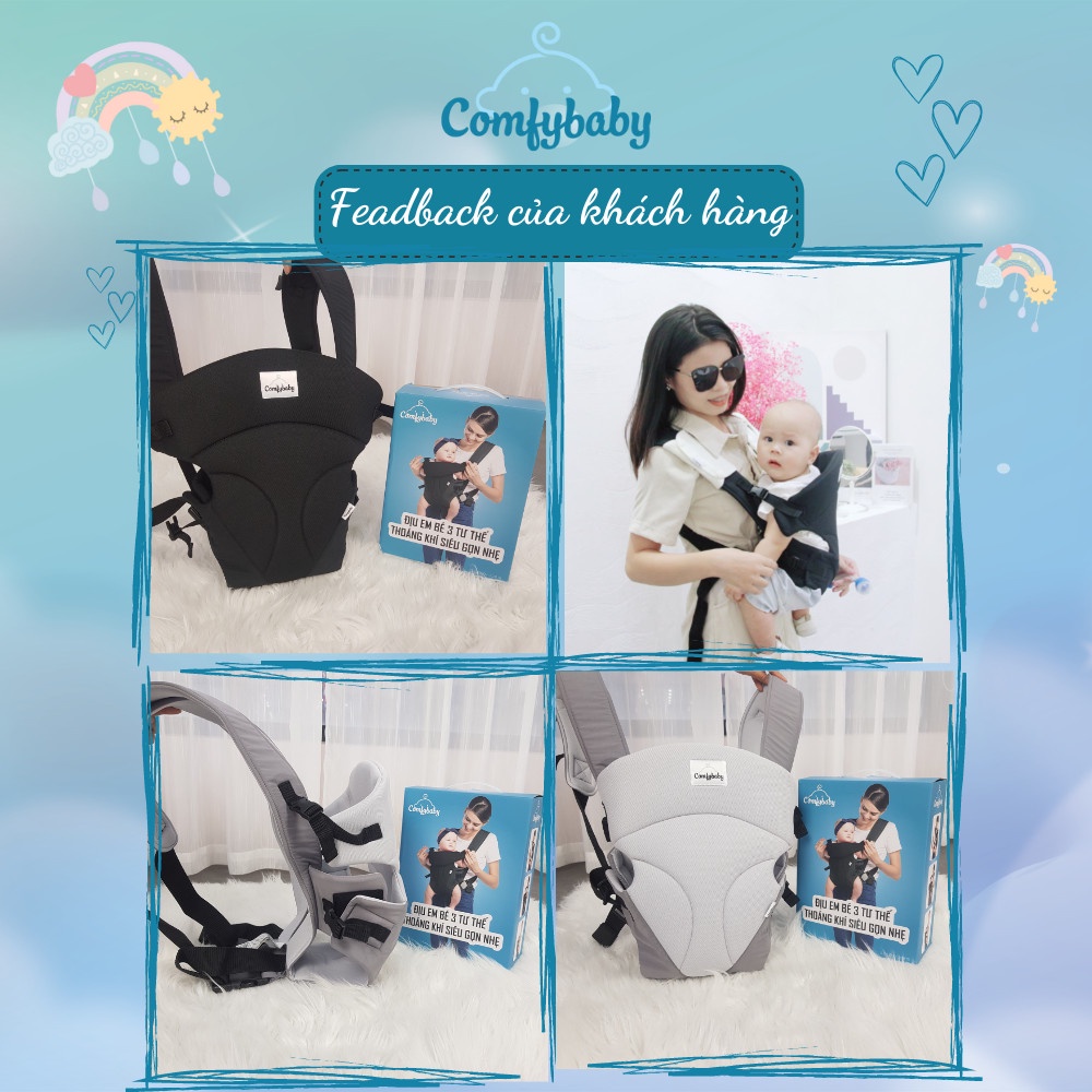 Địu em bé 3 tư thế có đỡ cổ sơ sinh - THOÁNG KHÍ-CHỐNG GÙ cho bé ComfyBaby CF-BK010 hàng chính hãng - bảo hành 12 tháng