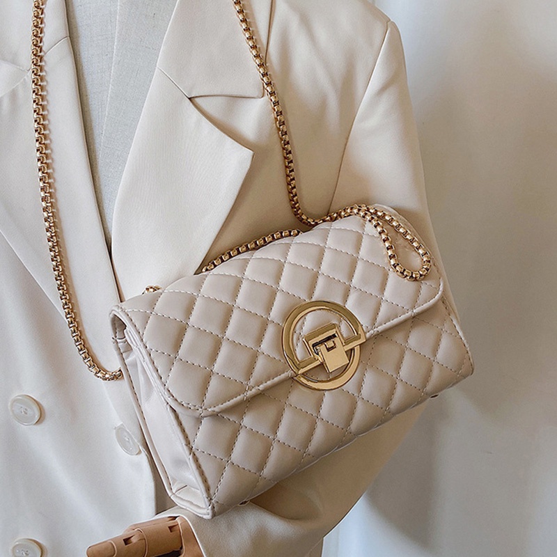 Túi Đeo Vai Màu Đen Phối Dây Xích Thời Trang Cao Cấp Cho Nữ