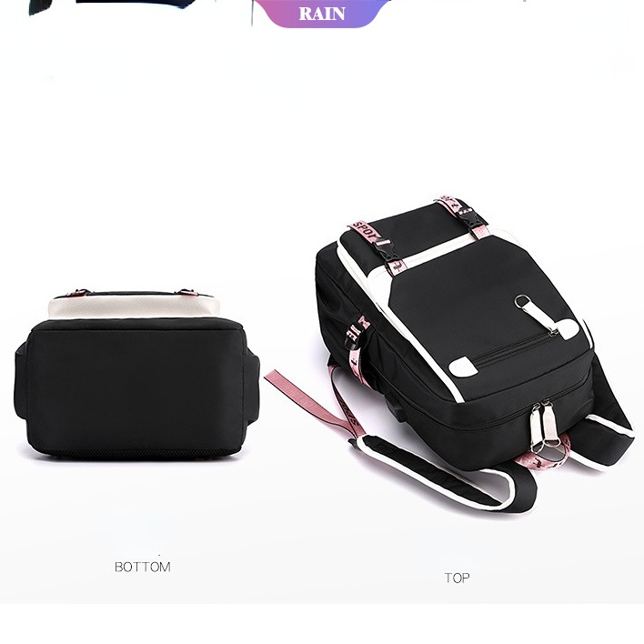 Balo Đi Học / Du Lịch / Đựng Laptop Sức Chứa Lớn Họa Tiết Hoạt Hình Sanrio Kuromi Có Cổng Sạc USB [RAIN]