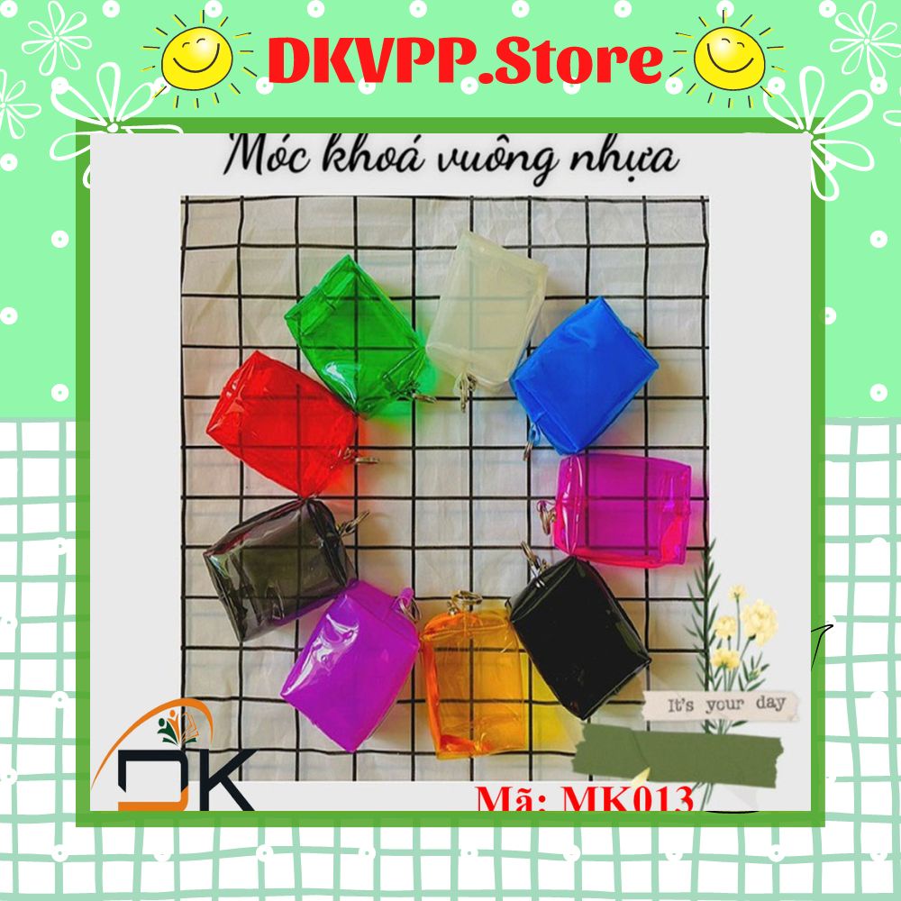 Móc khoá vuông hộp nhựa/Móc treo Balo, Túi xách - DKVPP.Store, Túi đựng tai nghe, Ví đựng tiền mini nhựa dẻo trong suốt