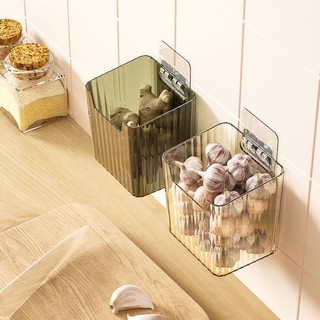 Kitchen Garlic, Ginger, and Scallion Transparent Storage Basket Wall Mounted Small Items No Punching Wall Mounted Storage Box Kitchen Storage Rack