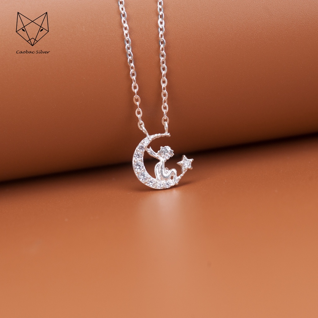 Dây Chuyền Bạc Ta Cao Cấp CaoBac Silver Thiết Kế Trăng Sao Hoạ Tiết Hình Người Độc Đáo, Mới Mẻ Dành Cho Bạn Gái