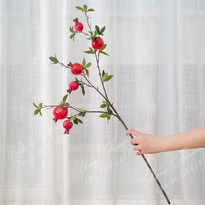 🍒 Cành Lựu Giả - Cành Quả Lựu Giả 6 Quả Dài 80cm - ĐƯỜNG KÍNH QUẢ TO 7CM, QUẢ NHỠ 6 CM, QUẢ NHỎ 5CM