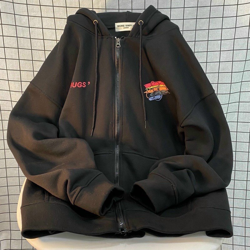 ÁO HOODIE MÀU ĐEN XOXO DÂY KHÓA KÉO - ÁO KHOÁC CHỐNG NẮNG, ÁO THU ĐÔNG VẢI NỈ NHƯ HÌNH