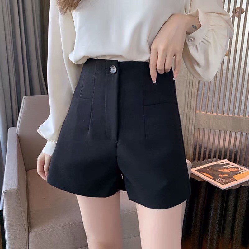 Quần short nữ 92WEAR thiết kế cạp liền cúc gài phong cách Hàn Quốc trẻ trung, năng động QS005