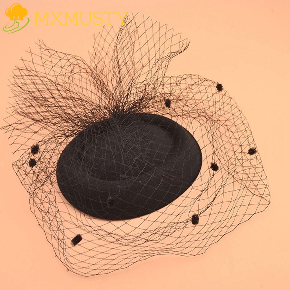 Mxmusty Mũ Fedoras Nhỏ Che Mặt Phối Lưới Che Mặt Bảo Vệ Trang Sức Cổ Điển Cho Cô Dâu / Chụp Ảnh