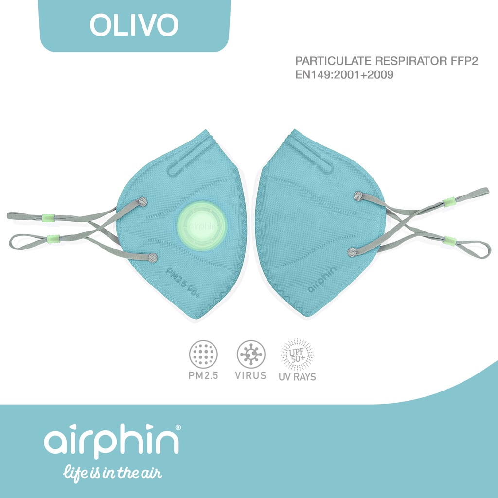 Khẩu trang Airphin FFP2 Olivo (Xanh lá thông) - Size L - 29k/c
