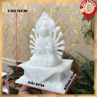 Tượng đá trang trí tượng Phật bà Quan Âm nghìn mắt nghìn tay - 2 Mặt - Cao 12cm - Màu đá non nước