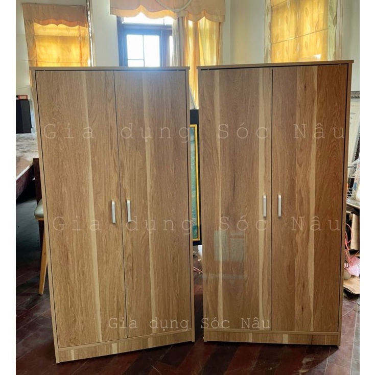 TỦ QUẦN ÁO GỖ 2 CÁNH NÂU & TRẮNG