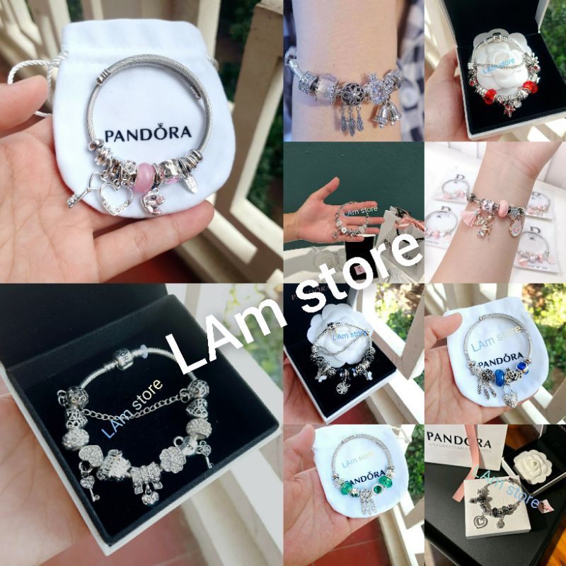 Vòng tay charm/Lắc tay PANDORA đính đá mạ bạc 925 nhiều mẫu 💕Phụ kiện xinh,dễ thương cho nữ💕👉Ảnh +Vi