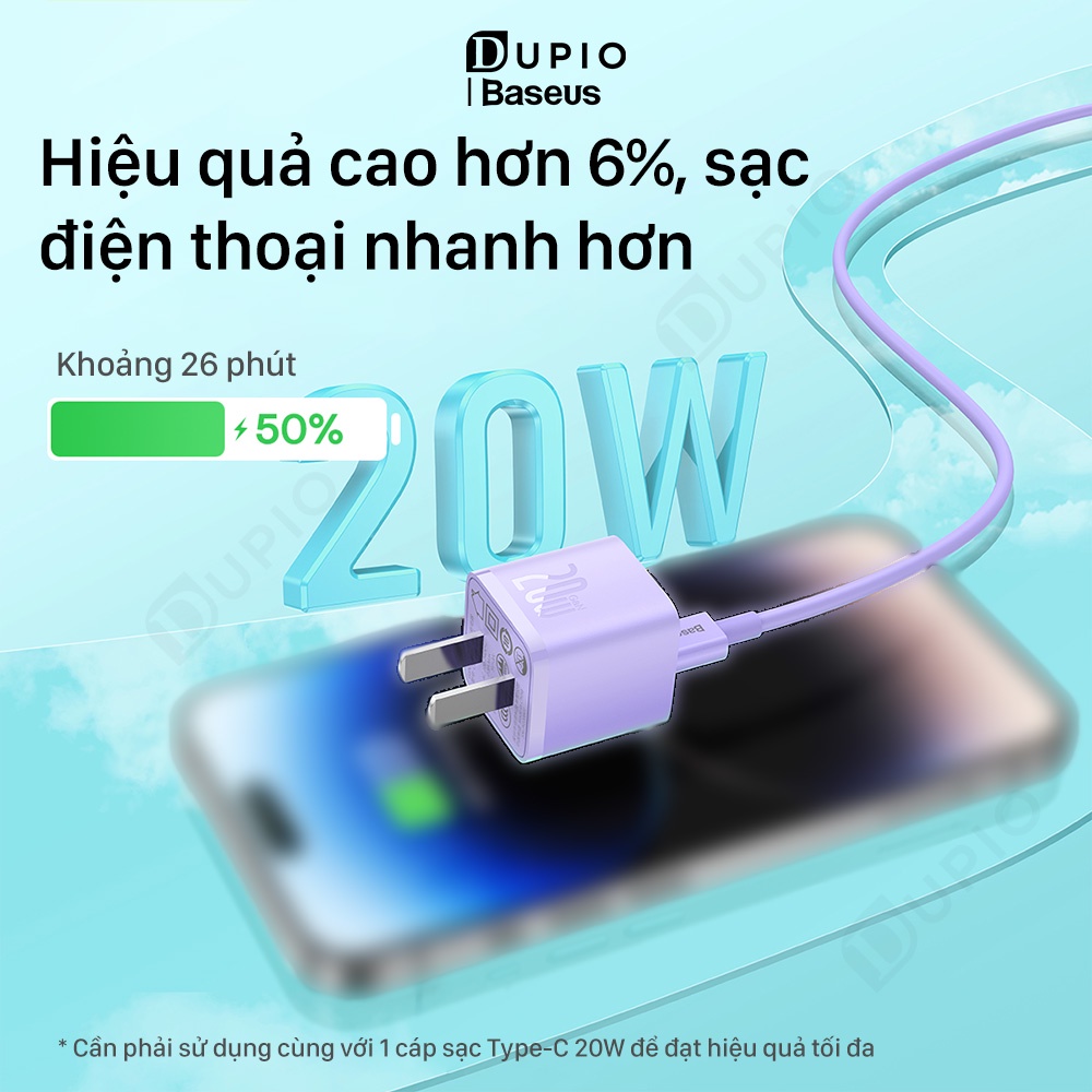 Bộ cóc củ DUPIO Baseus CS04 GaN5 cốc sạc nhanh nhỏ gọn type-c pd 20w 18w hiệu suất cao nhiều cấp bảo vệ