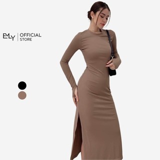 Đầm nữ dáng ôm thun midi kiểu xẻ tà Emilyshop ulzzang