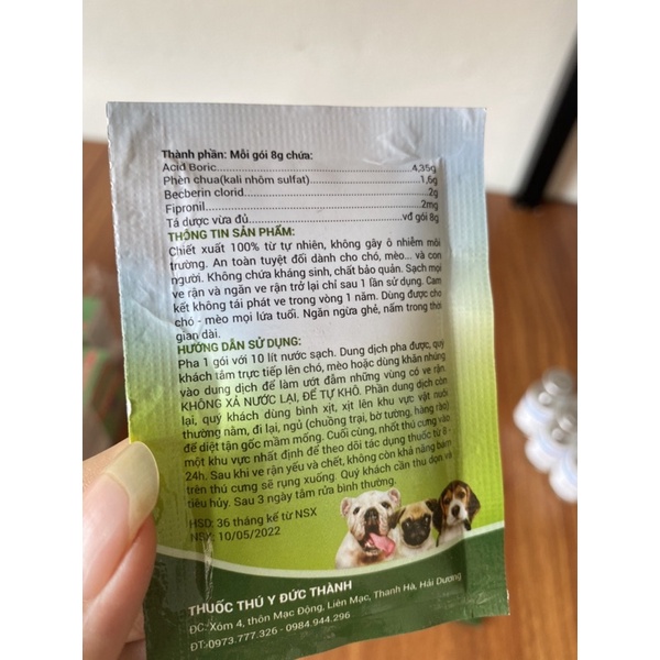 Gói pha tắm sạch 100%  ve, rận, bọ chét cho chó mèo