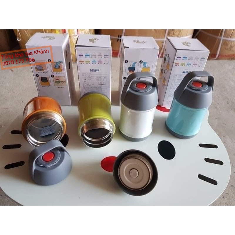 Bình ủ cháo giữ nóng thức ăn cao cấp ca giữ nhiệt inox 304 nóng/ lạnh 450ml (giao màu ngẫu nhiên)