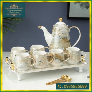 Bộ ấm chén gốm sứ vân đá cao cấp