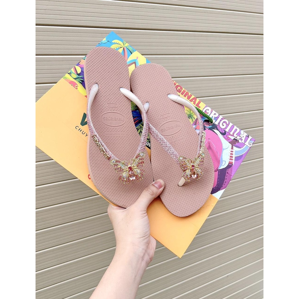 Dép Havai hồng nude nhủ quai kèm chram