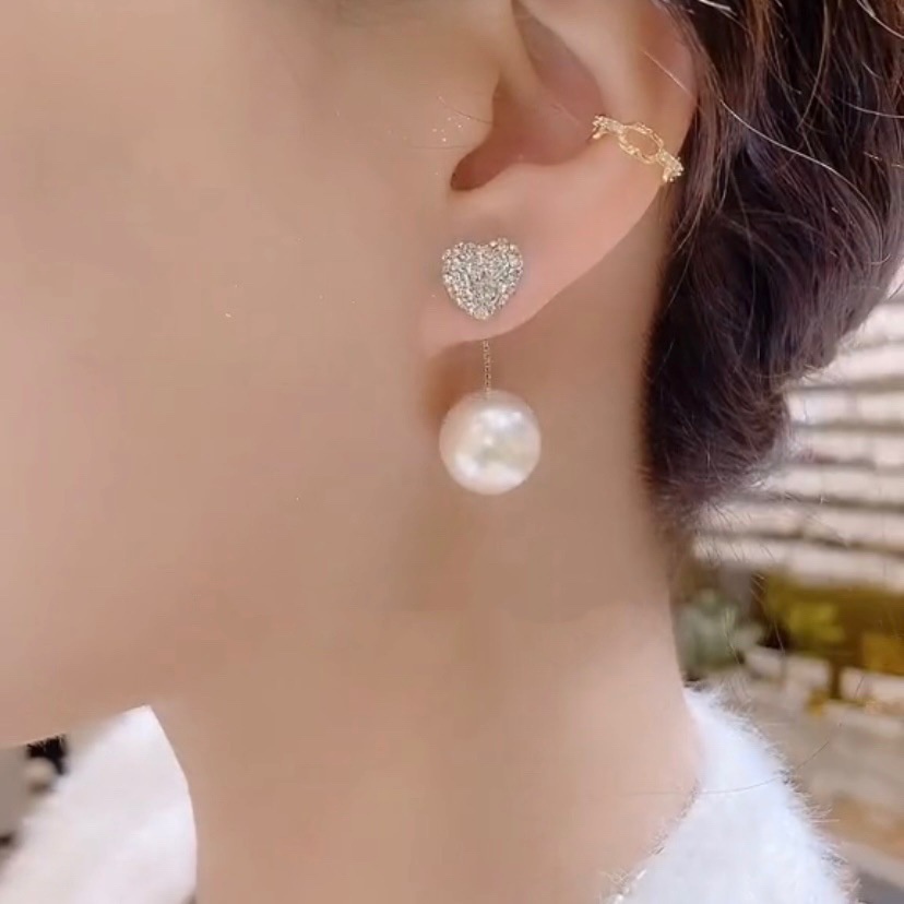 Bông Tai Hình Trái Tim Đính Đá Và Ngọc Trai Cao Cấp Thời Trang Hàn Quốc 2022