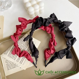Bờm tóc nữ nơ lụa satin thắt nơ nữ tính dáng mảnh đáng yêu - Y028