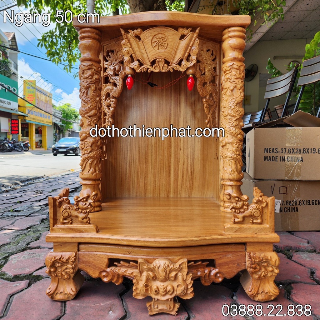 Bàn thờ thần tài ông địa 50×68 gỗ gõ đỏ hàng vip (mẫu mới rất đẹp)