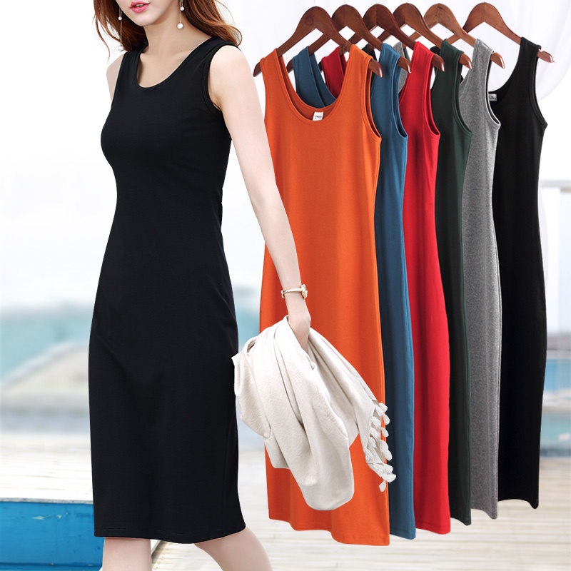 Đầm Thun Trơn Sát Nách Ôm Body Dài Qua Gối Tôn Dáng