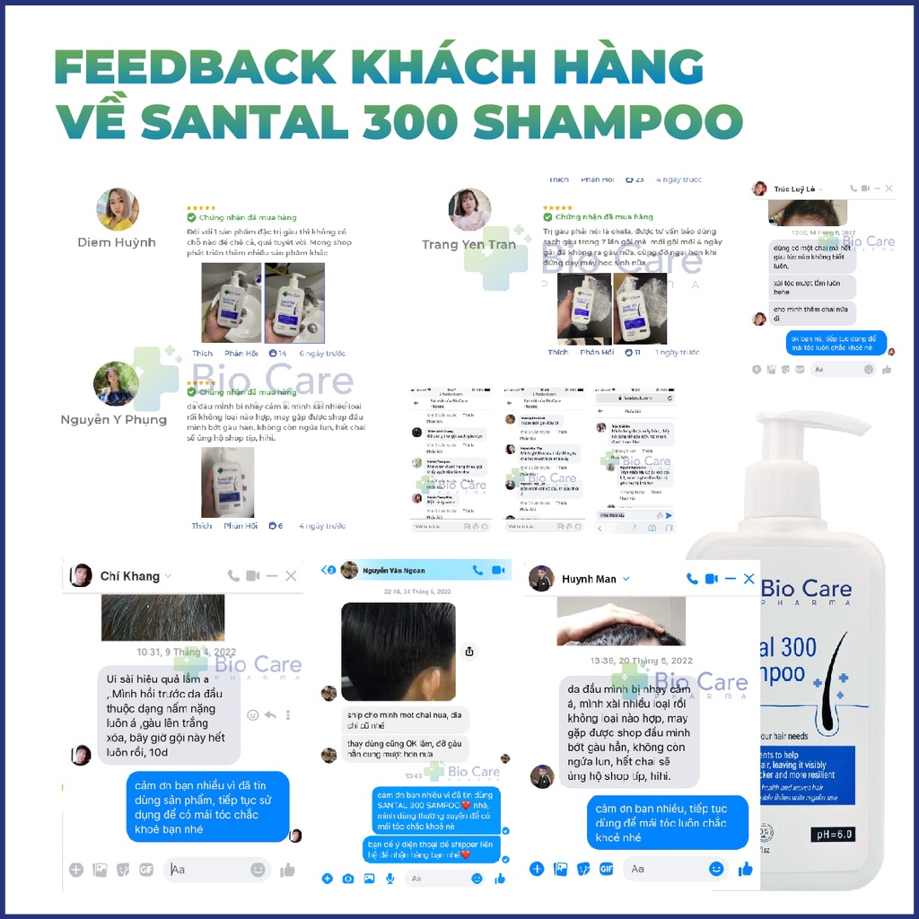 Dầu gội dược liệu BIO CARE PHARMA Santal 300 Shampoo 200ml - Giảm gàu, nấm ngứa da đầu - Dạng tuýp
