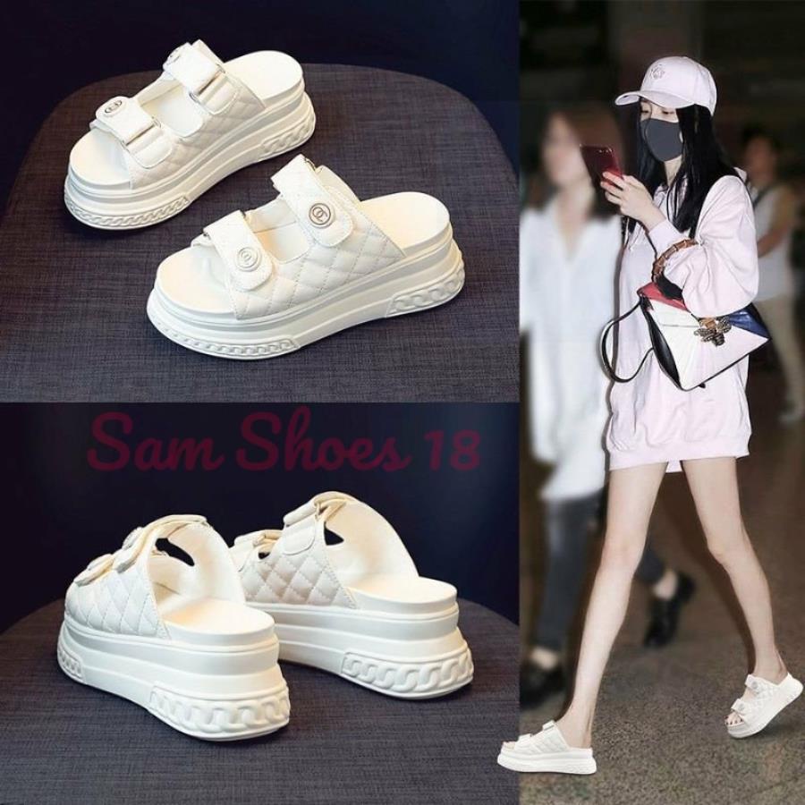 Dép Bánh Mì Nữ Đế Xuồng 7cm Độn Đế Cao, 2 Quai Ngang Khóa Dán, Các Màu Thời Trang Đi Chơi Hot Hàng Đẹp Loại 1 Nhẹ
