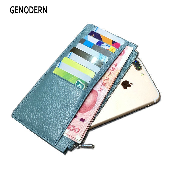 Ví Da Bò Thật Dáng Dài Siêu Mỏng Phối Khóa Kéo Thiết Kế Đơn Giản Thời Trang