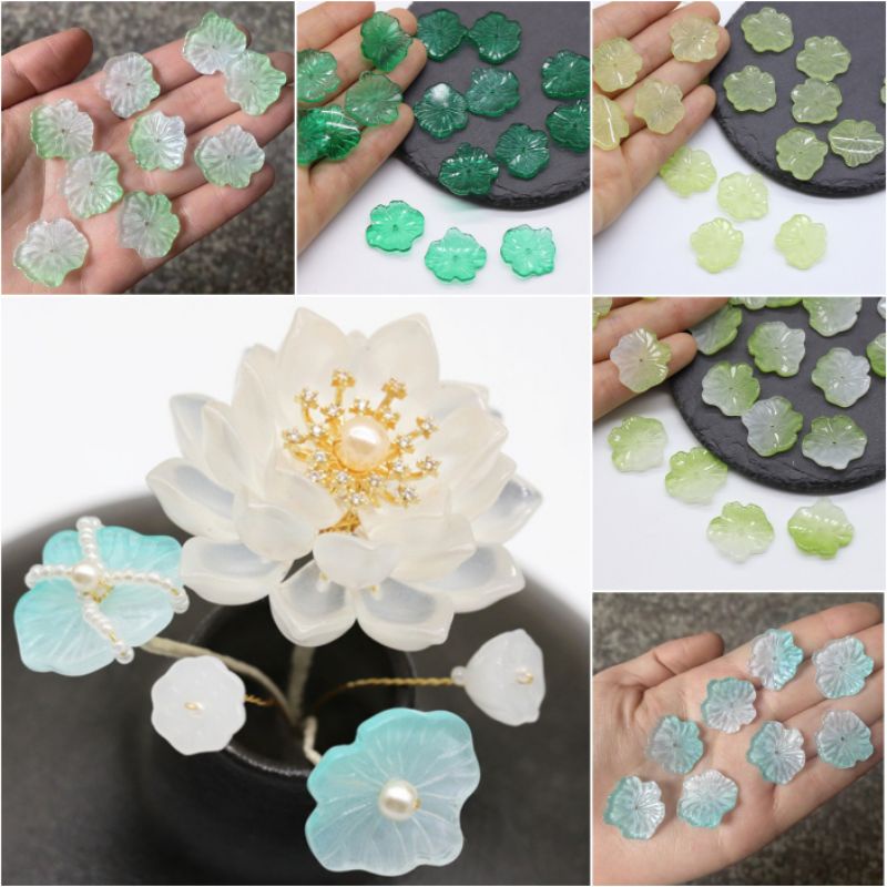 1 Lá sen thủy tinh lập thể 20*22mm cỡ viền uốn công kiểu mới- Phụ kiện trang sức thủ công
