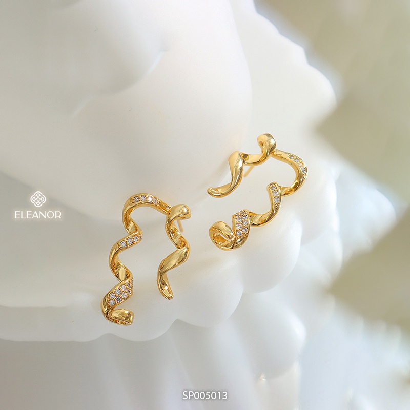 Bông tai nữ Eleanor Accessories hình xoắn lượn sóng đính đá phụ kiện trang sức 5013
