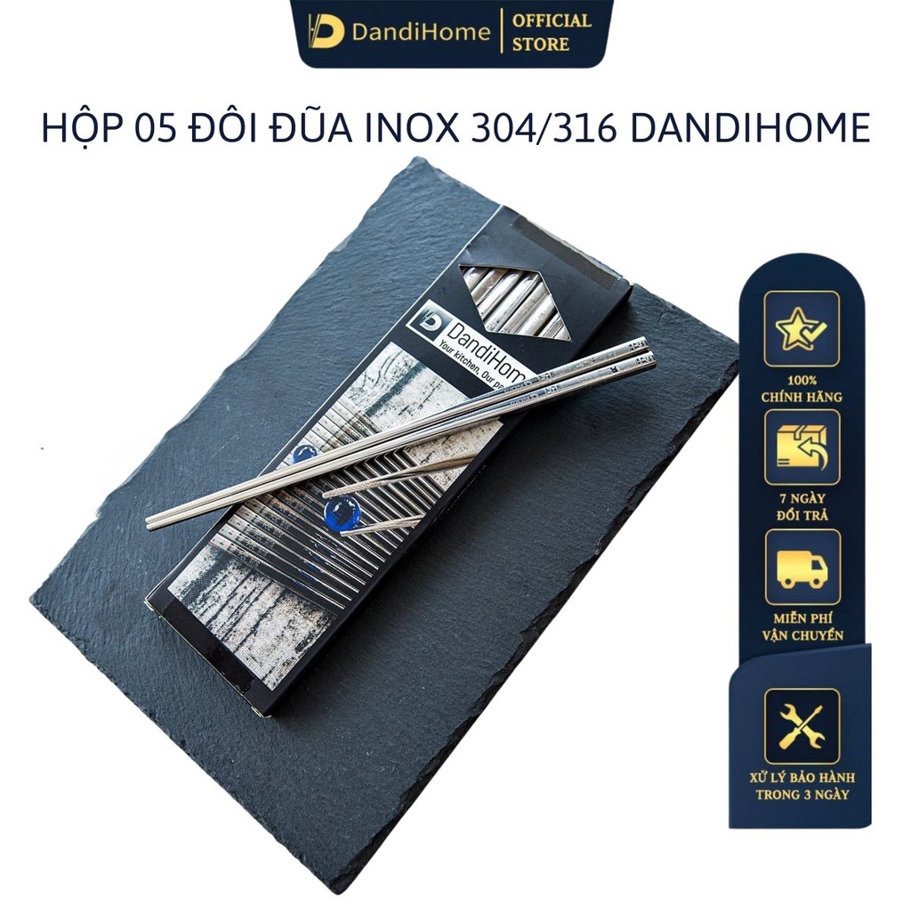 01 hộp 5 đôi đũa Inox 304 / 316 cao cấp DandiHome