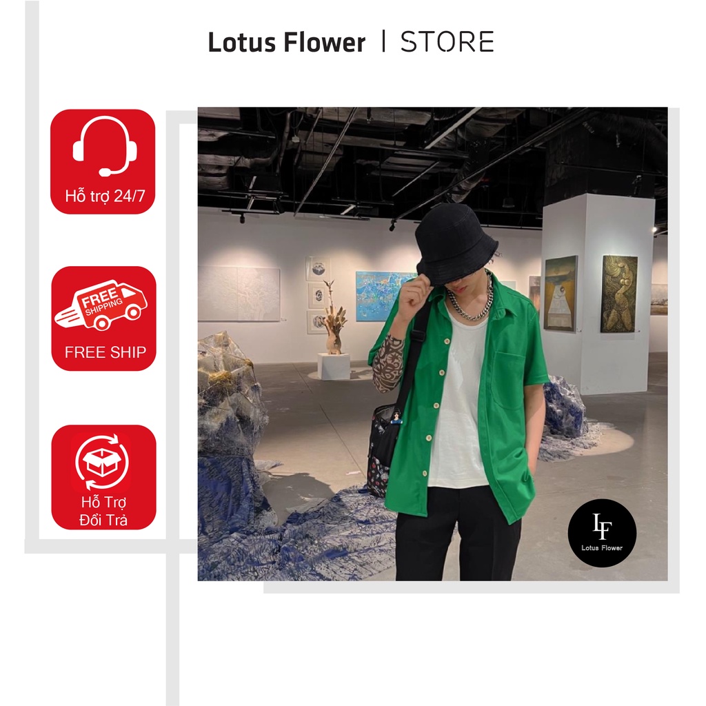 Áo Sơmi Xanh lá Cộc tay Nam nữ Hàng thiết kế Siêu hot