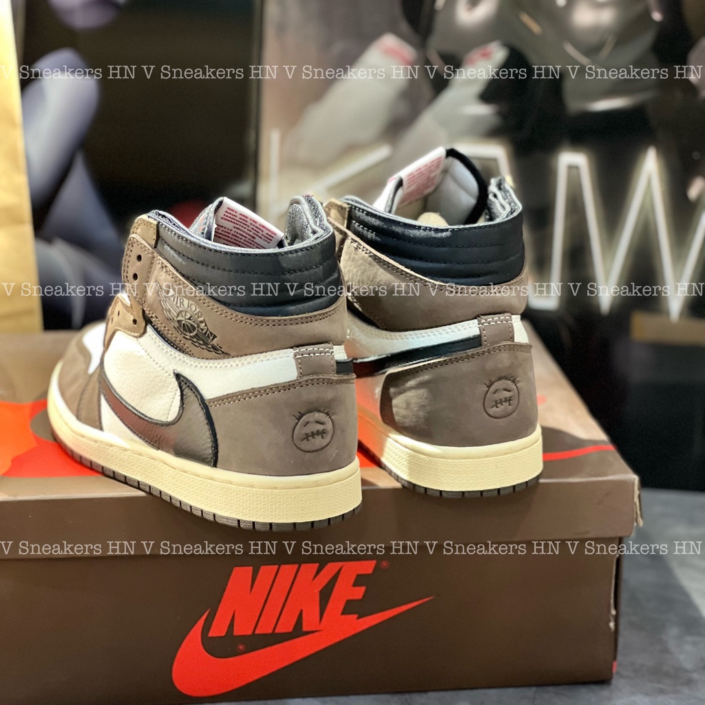 Giày Sneaker Air Jordan 1 High Travis Scott - Phiên bản Xịn Màu Mocha Xanh Rêu Da Bò