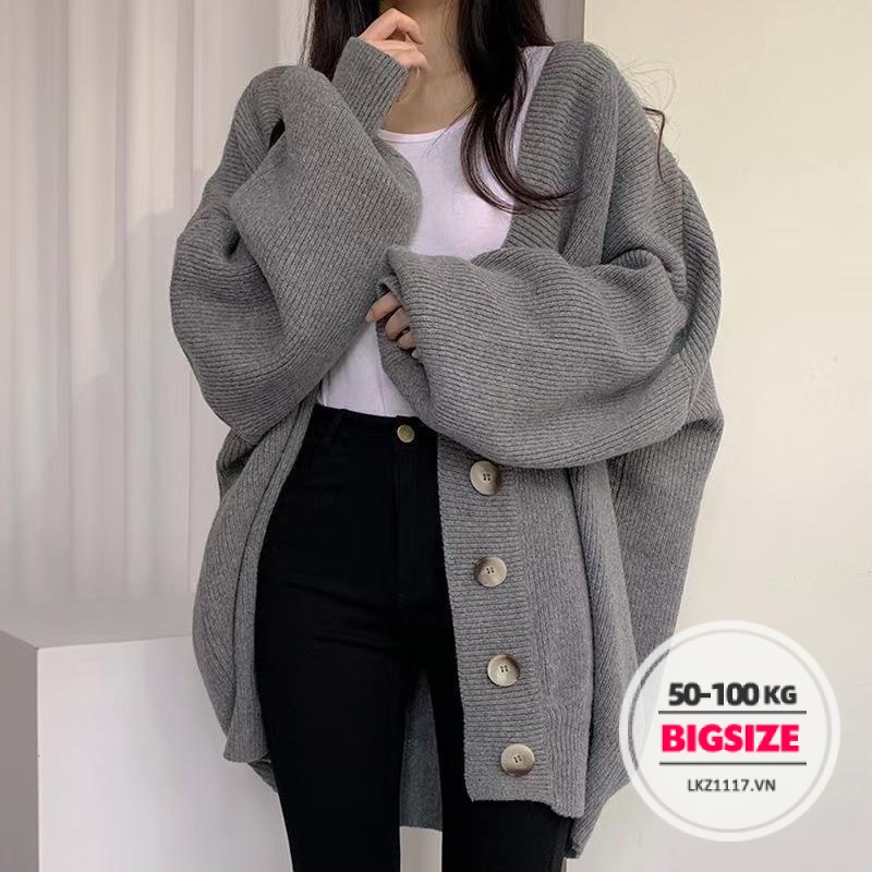 Áo khoác len nữ Bigsize Áo dệt kim cardigan form rộng tay dài cổ chữ v mùa thu đông Phong cách Hàn Quốc Thời Trang cá tính xinh đẹp cho người mập béo nữ