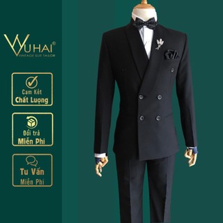 Bộ vest nam đẹp cổ sam dáng 6 cúc trẻ trung, vest chú rể đẹp-VuHai