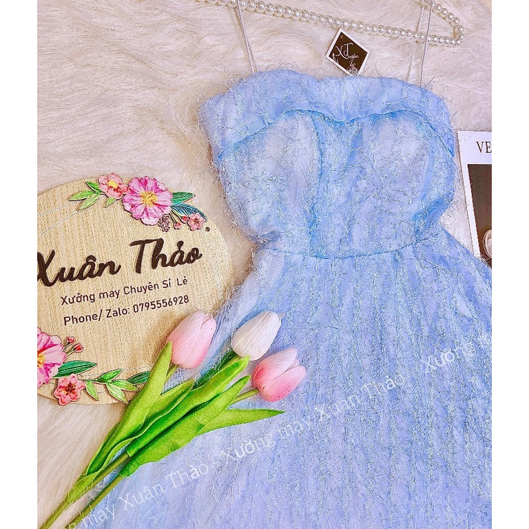 Đầm lông vũ Hot Girl 2 Dây Dự Tiệc Thiết Kế, Đầm Tiểu Thư Sang Chảnh Cao Cấp Dáng Dài