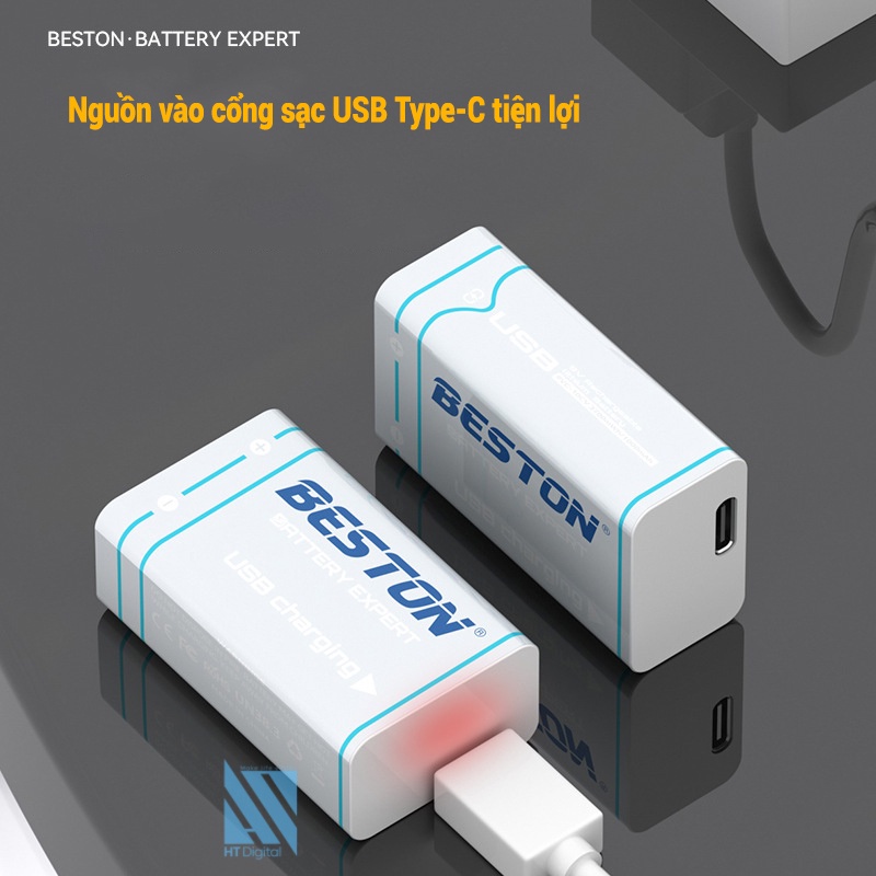 Pin 9V Sạc USB Type-C Beston 1000mAn 9VC-10CV Lithium dùng cho micro, đồ hồ đo điện, chuông báo động, đồ chơi