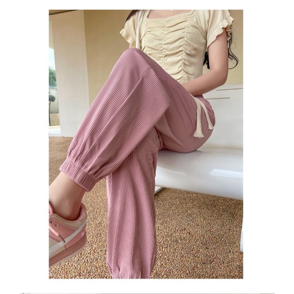 Quần Nhung Tăm Nam Nữ Dây Rút Ống Bo Gấu Unisex 5 mầu Zinti Shop QD31
