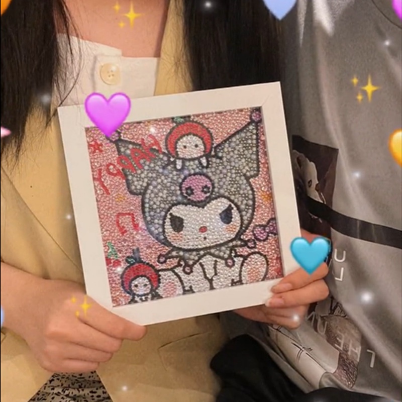 Tranh Đính Đá Kèm Khung 20x20 Hình Sanrio Dễ Thương bao gồm bộ dụng cụ sticker đồ thủ công cho đính đá hot tiktok