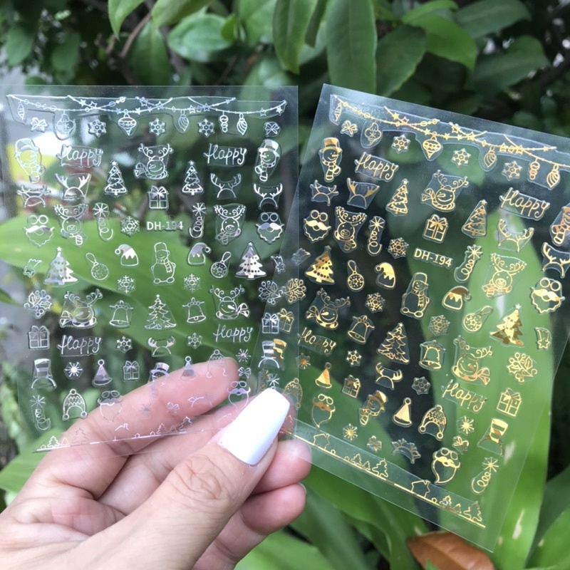 Sticker Noel dán móng nail Giáng sinh vàng bạc