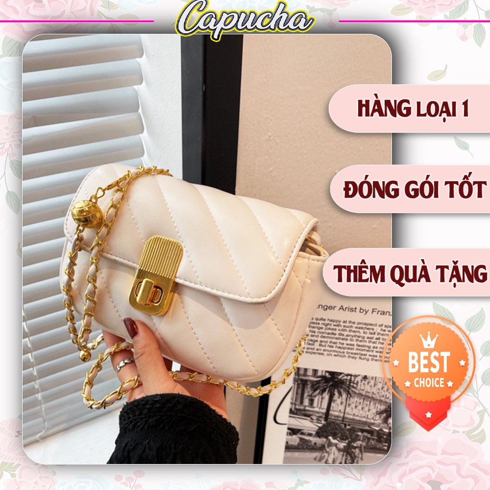 Túi xách nữ đeo chéo khóa xoay mạ đồng vàng siêu sang chất da mềm mịn cao cấp Capucha T226