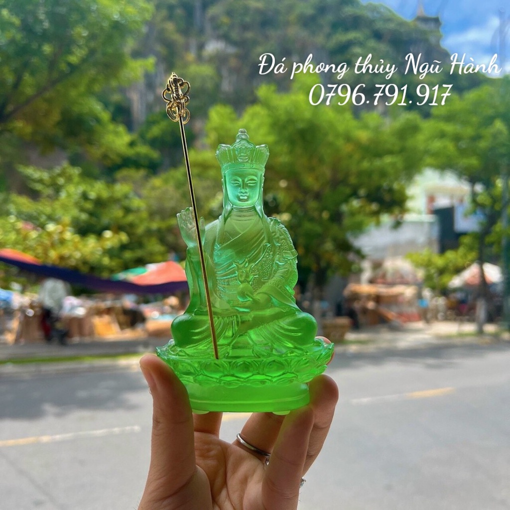 Tượng Địa Tạng Vương Bồ Tát Bằng Đá Lưu Ly Cao Cấp, Trang Trí Taplo Ô Tô Siêu Đẹp - Cao 15cm