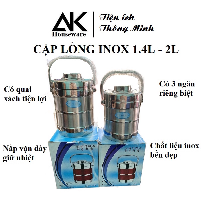 Cặp Lồng Giữ Nhiệt 3 Ngăn Hàn Quốc 2L