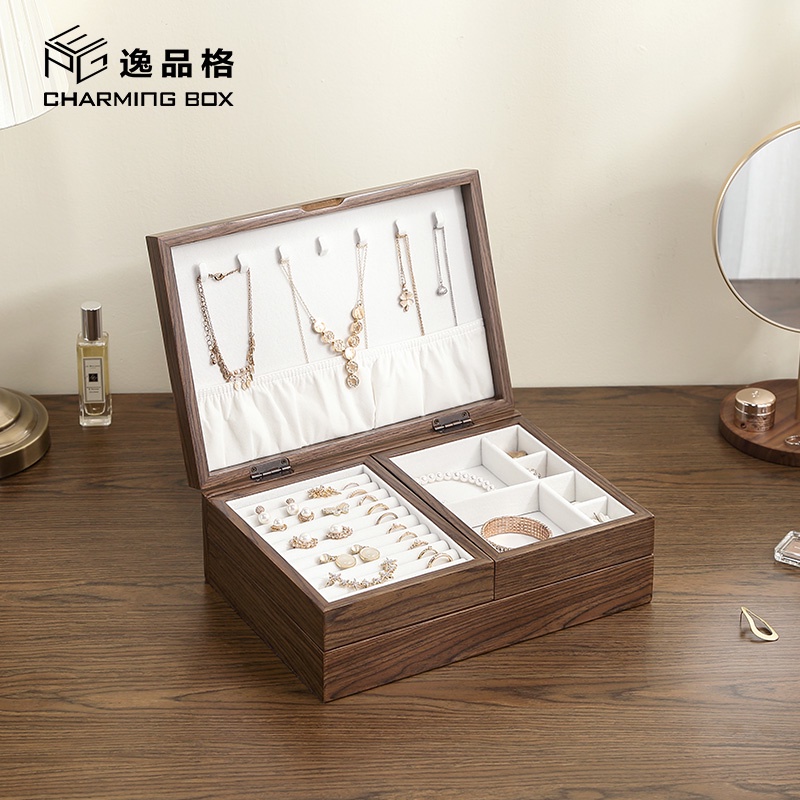 Casegrace Hộp Đựng Trang Sức 3 Trong 1 Bằng Gỗ Hai Lớp Nam Châm Có Thể Tháo Rời Sắp Xếp Gọn Gàng Cho
