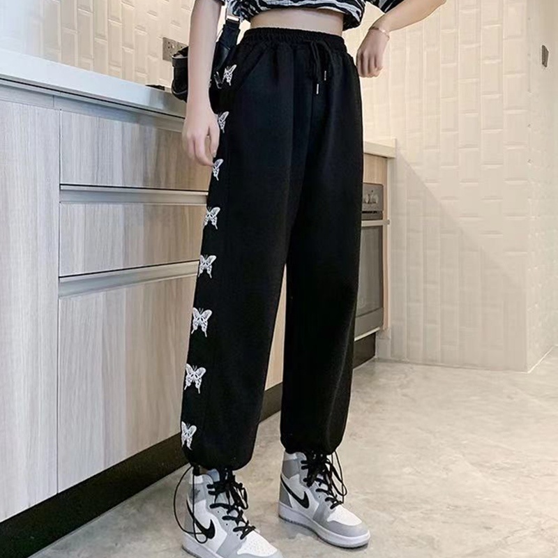 IELGYQuần Thể Thao Lưng Cao Ống Rộng In Họa Tiết Bướm Thời Trang Cho Nữ