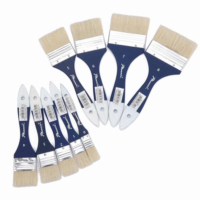 Cọ bản dẹt, đầu bằng, panhxo vẽ màu acrylic, sơn dầu, quét lớp phủ Phoenix 714 thân xanh -Size 0/1/2/3/4/5/6/7/8