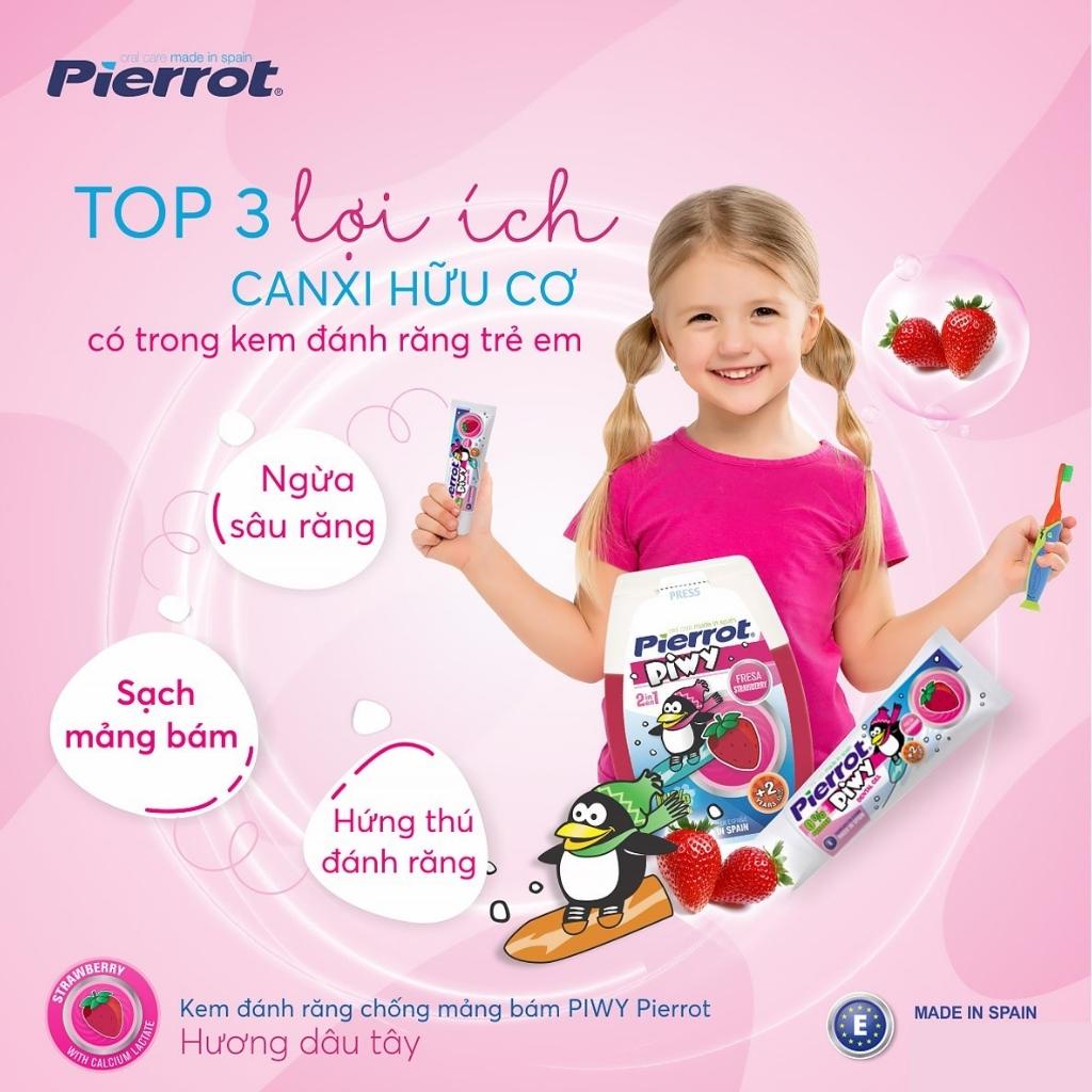 Kem Đánh Răng Trẻ Em Hương Dâu PIERROT Piwy Dạng Gel Chứa Calci Hữu Cơ 75ML Cho Bé Từ 2 Tuổi Trở Lên