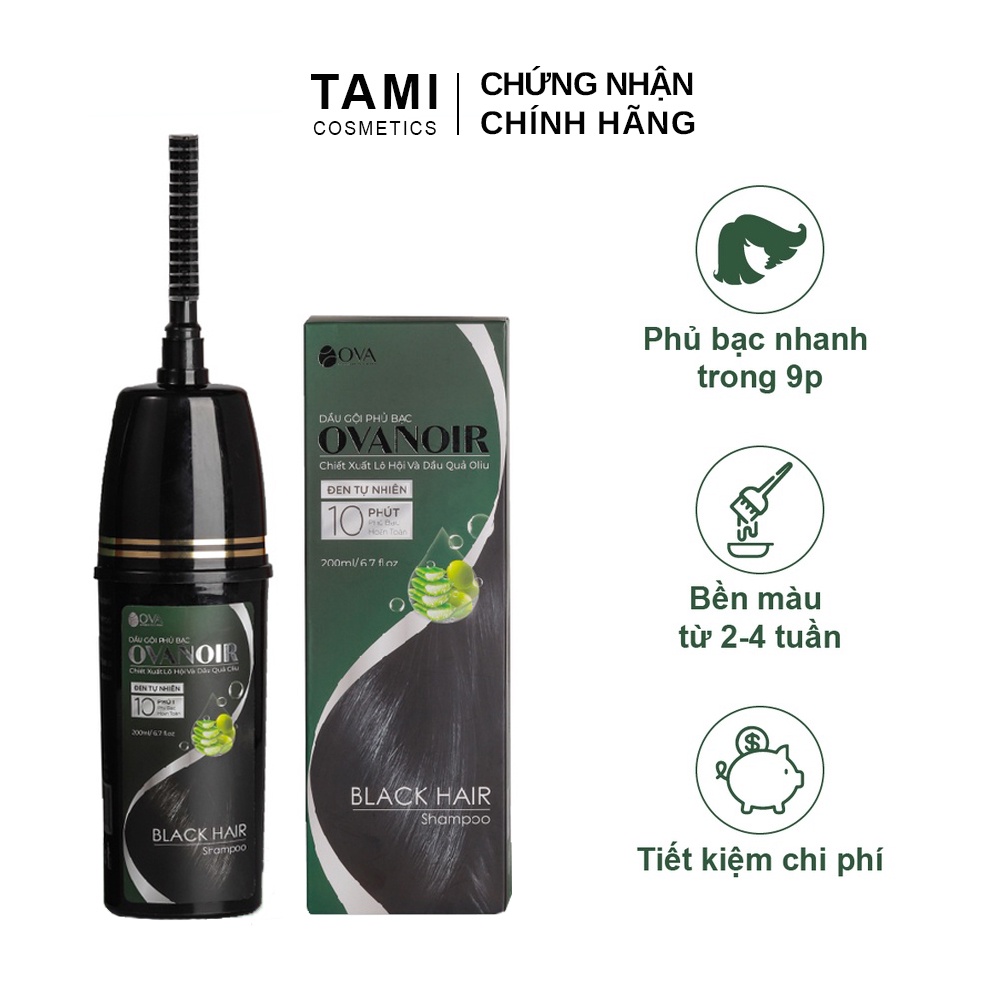 Dầu gội phủ bạc OvaNoir thảo dược tự nhiên, nhuộm tóc đen nhanh tại nhà 200ml TM-OV-NOIR